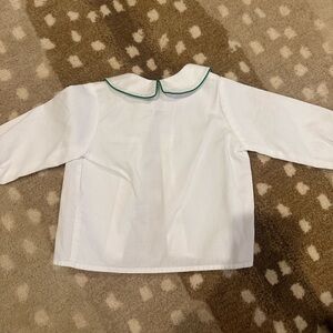 Classic White Peter Pan Collar Long-Sleeve Shirt with Green Trim - Kids